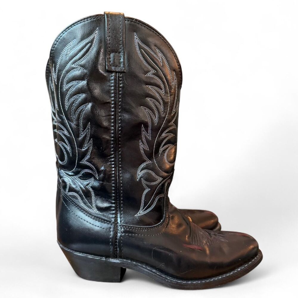 Laredo Black Leather Western Cowboy Boots Women’s 8.5M Embroidered Cowgirl Boots - Picture 3 of 8